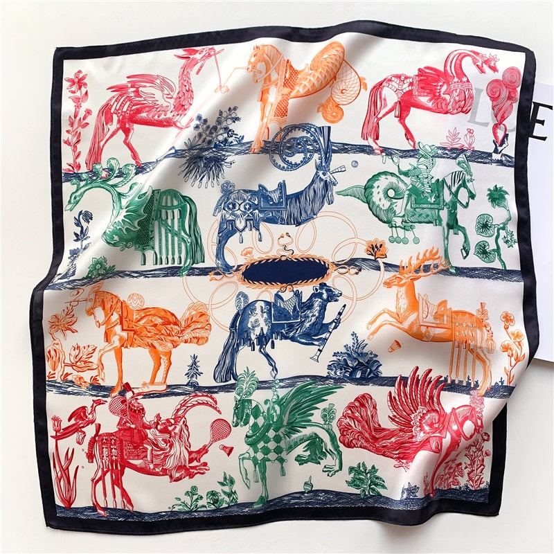 Fashion Designer Print 100% Natural Silk Square Scarves Women Hairband Neck Foulard Female Small Kerchief Bandana New 2024 FZ87-2 53cm real silk