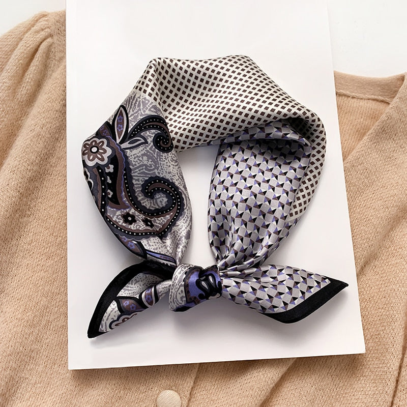 Fashion Designer Print 100% Natural Silk Square Scarves Women Hairband Neck Foulard Female Small Kerchief Bandana New 2024 FZ93-4 53cm real silk