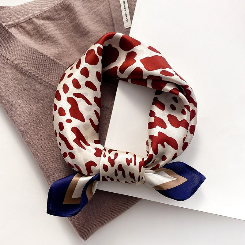 Fashion Designer Print 100% Natural Silk Square Scarves Women Hairband Neck Foulard Female Small Kerchief Bandana New 2024 FZ83-3 53cm real silk