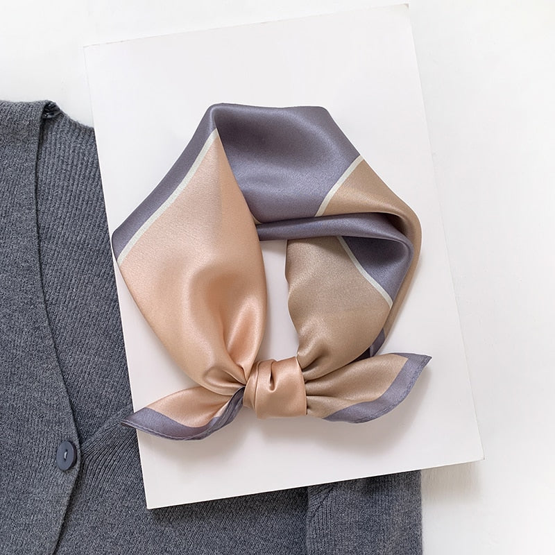 Fashion Designer Print 100% Natural Silk Square Scarves Women Hairband Neck Foulard Female Small Kerchief Bandana New 2024 FZ88-2 53cm real silk