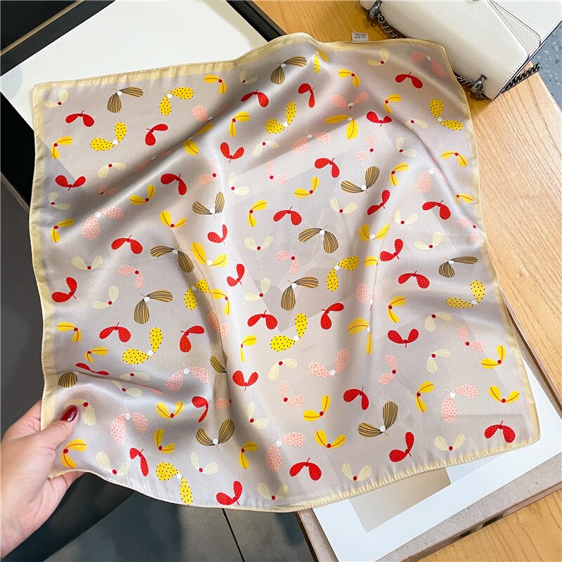 Fashion Designer Print 100% Natural Silk Square Scarves Women Hairband Neck Foulard Female Small Kerchief Bandana New 2024 FZ224-1 53cm real silk