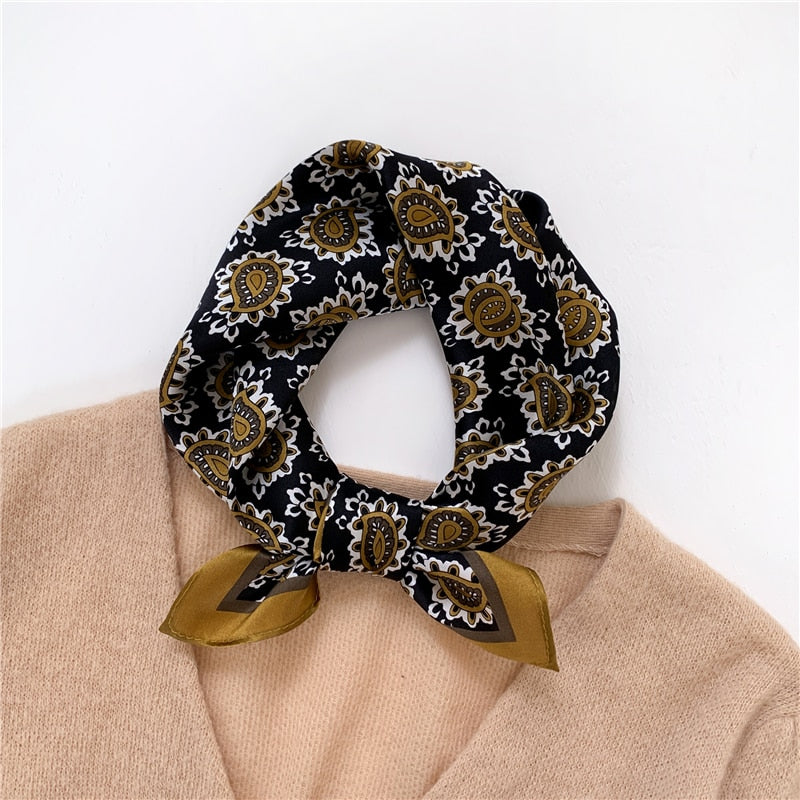 Fashion Designer Print 100% Natural Silk Square Scarves Women Hairband Neck Foulard Female Small Kerchief Bandana New 2024 FZ90-1 53cm real silk