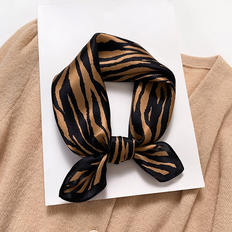 Fashion Designer Print 100% Natural Silk Square Scarves Women Hairband Neck Foulard Female Small Kerchief Bandana New 2024 FZ92-1 53cm real silk