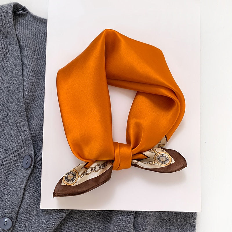 Fashion Designer Print 100% Natural Silk Square Scarves Women Hairband Neck Foulard Female Small Kerchief Bandana New 2024 FZ89-1 53cm real silk