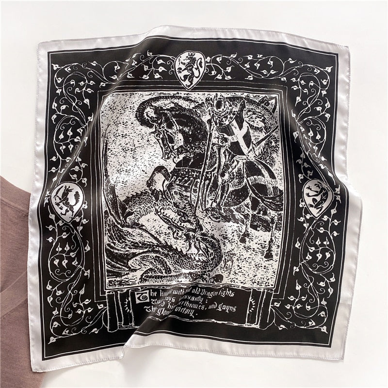 Fashion Designer Print 100% Natural Silk Square Scarves Women Hairband Neck Foulard Female Small Kerchief Bandana New 2024 FZ82-2 53cm real silk