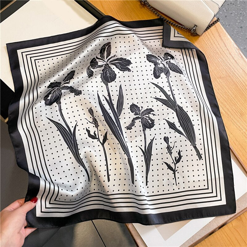 Fashion Designer Print 100% Natural Silk Square Scarves Women Hairband Neck Foulard Female Small Kerchief Bandana New 2024 FZ223-2 53cm real silk