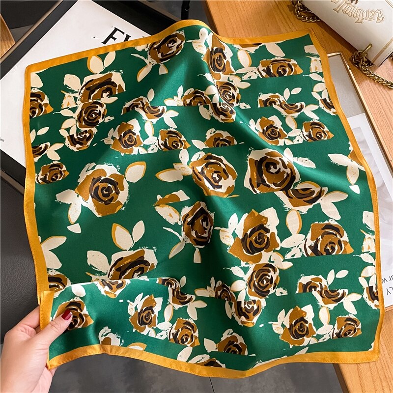 Fashion Designer Print 100% Natural Silk Square Scarves Women Hairband Neck Foulard Female Small Kerchief Bandana New 2024 FZ184-1 53cm real silk