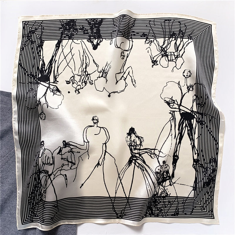Fashion Designer Print 100% Natural Silk Square Scarves Women Hairband Neck Foulard Female Small Kerchief Bandana New 2024 FZ95-1 53cm real silk