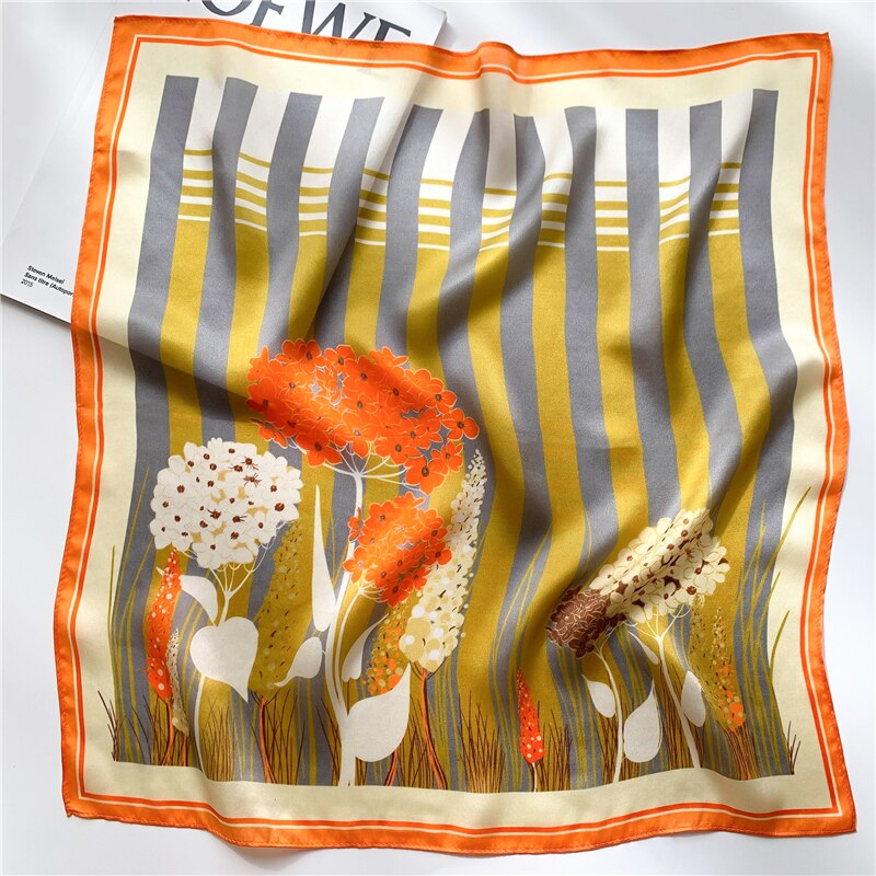 Fashion Designer Print 100% Natural Silk Square Scarves Women Hairband Neck Foulard Female Small Kerchief Bandana New 2024 FZ165-2 53cm real silk
