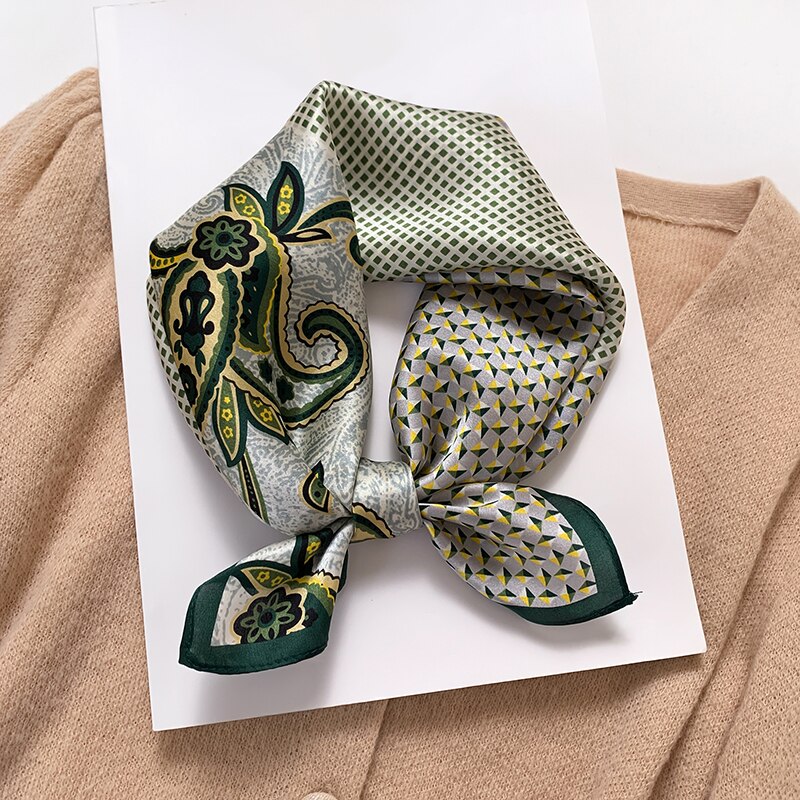 Fashion Designer Print 100% Natural Silk Square Scarves Women Hairband Neck Foulard Female Small Kerchief Bandana New 2024 FZ93-2 53cm real silk