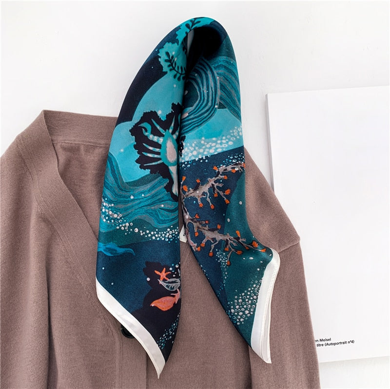 Fashion Designer Print 100% Natural Silk Square Scarves Women Hairband Neck Foulard Female Small Kerchief Bandana New 2024 FZ117-1 53cm real silk