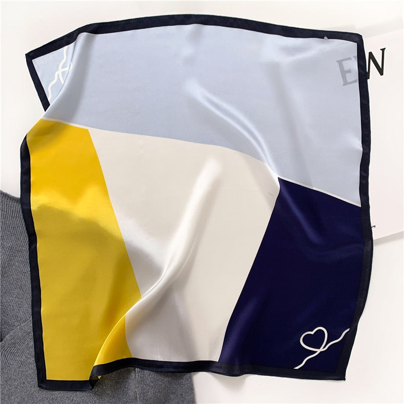 Fashion Designer Print 100% Natural Silk Square Scarves Women Hairband Neck Foulard Female Small Kerchief Bandana New 2024 FZ88-1 53cm real silk