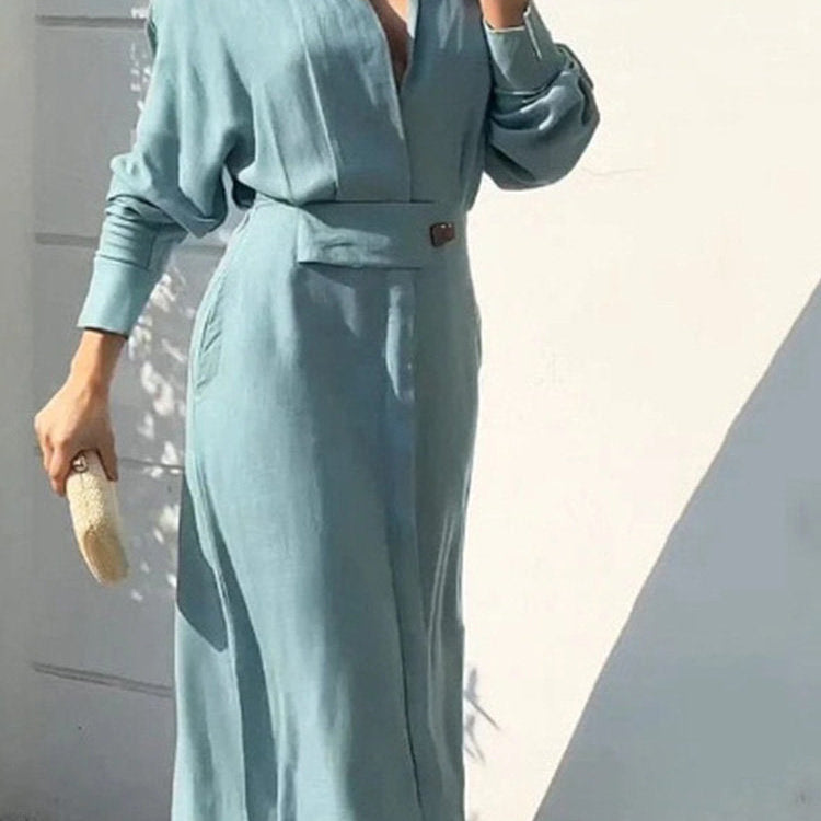 Fashion Dress for Women Luxury Elegant Solid Color Evening Dresses 2024 Party Slip Pockets Chic Promotion Long Sleeve Clothes