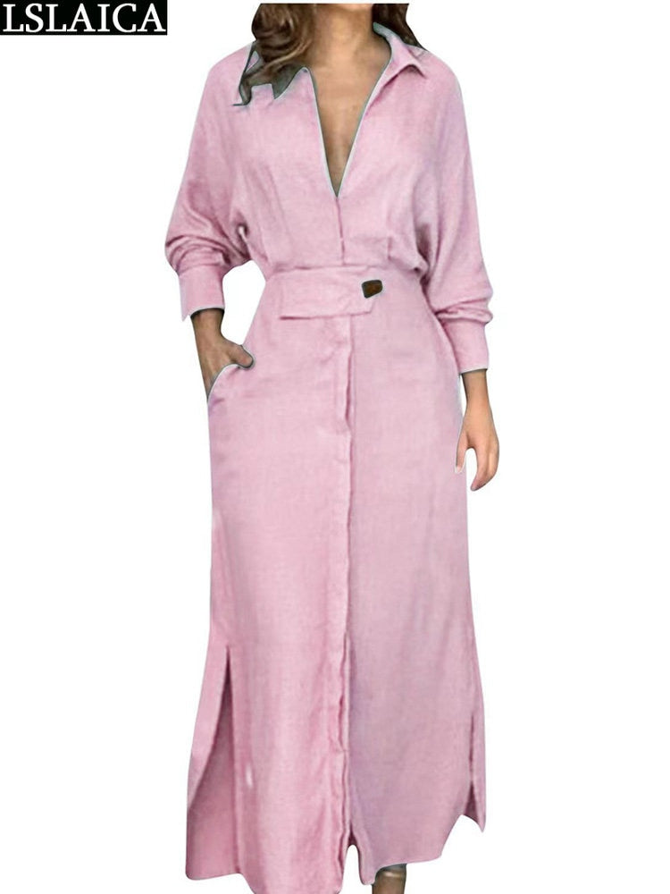 Fashion Dress for Women Luxury Elegant Solid Color Evening Dresses 2024 Party Slip Pockets Chic Promotion Long Sleeve Clothes