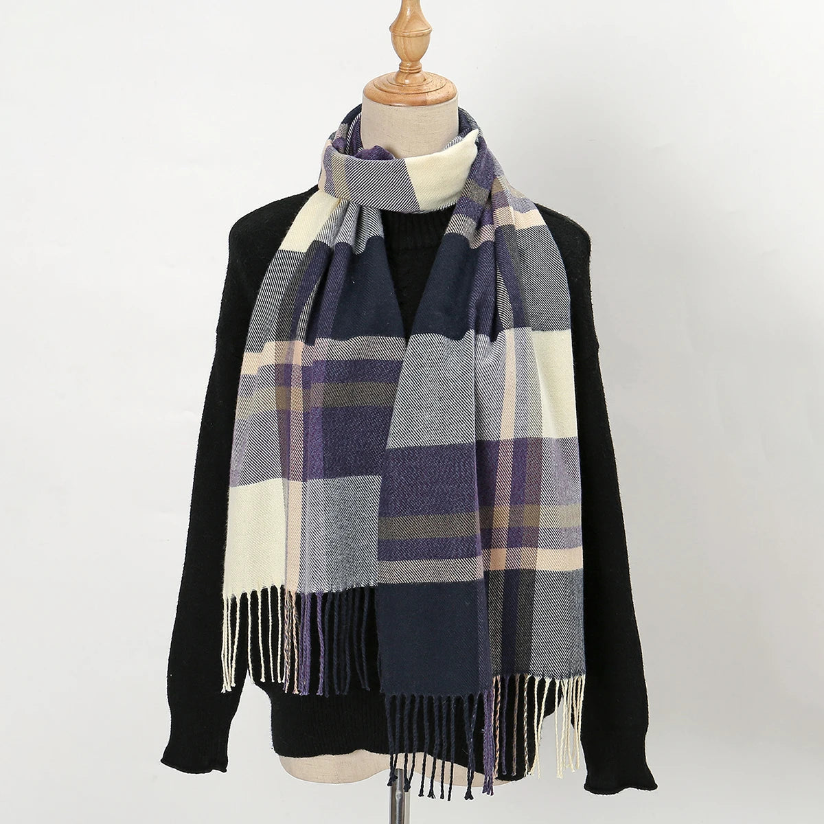 Fashion Fake Cashmere Scarf Winter Plaid Tassel Shawls For Women Men Pashmina Outdoor Windproof Warmer Scarves Shawl 190*30cm