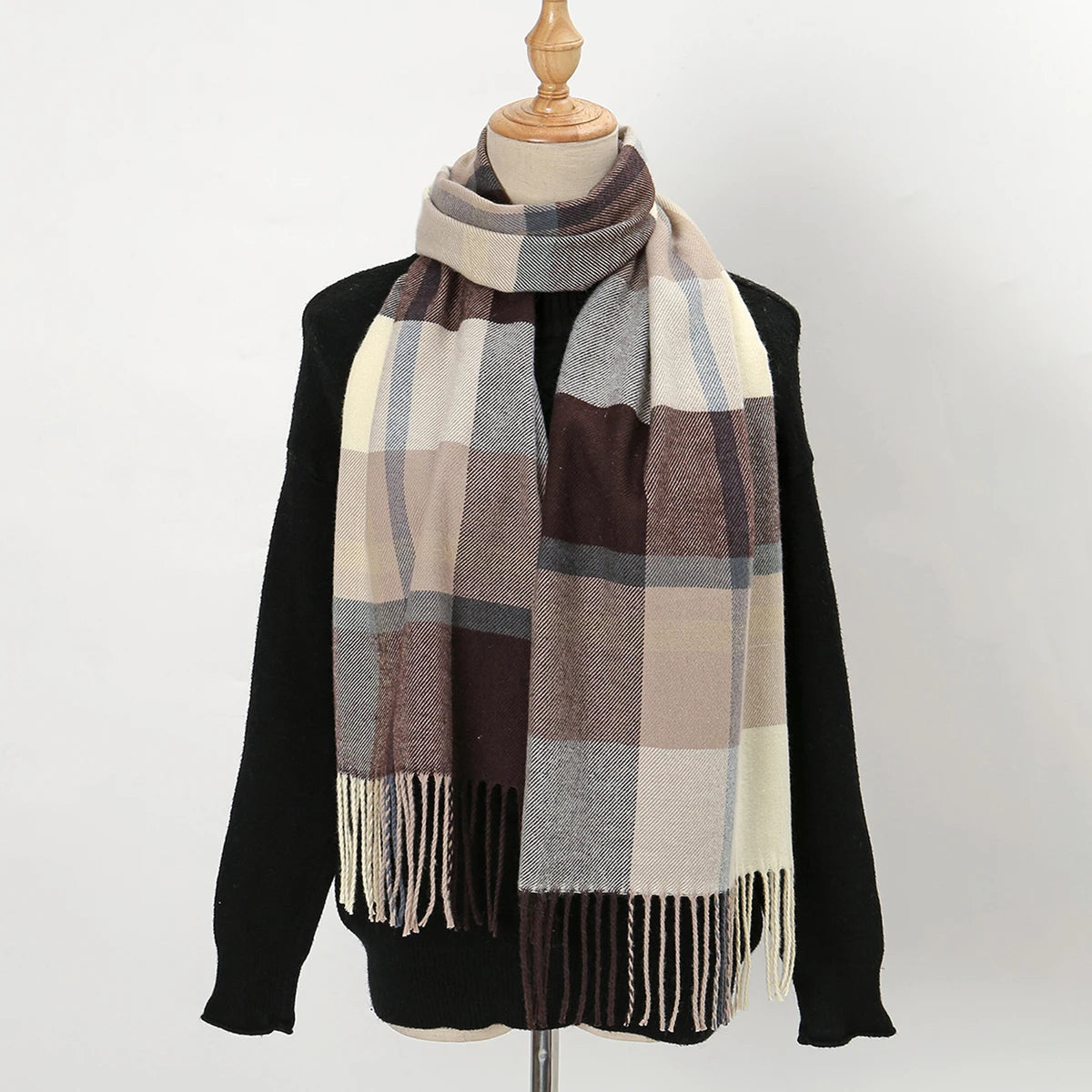 Fashion Fake Cashmere Scarf Winter Plaid Tassel Shawls For Women Men Pashmina Outdoor Windproof Warmer Scarves Shawl 190*30cm