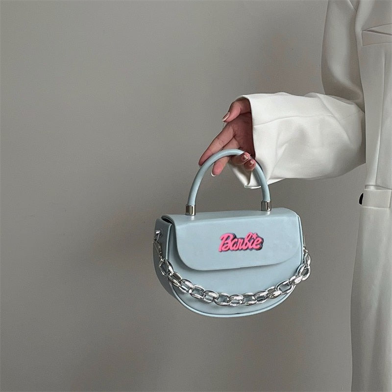 Fashion Female Barbie Letter Chain Crossbody Square Bag Y2K Girls Shoulder Messenger Bag Portable Coin Purse Pouch Handbag Gifts blue