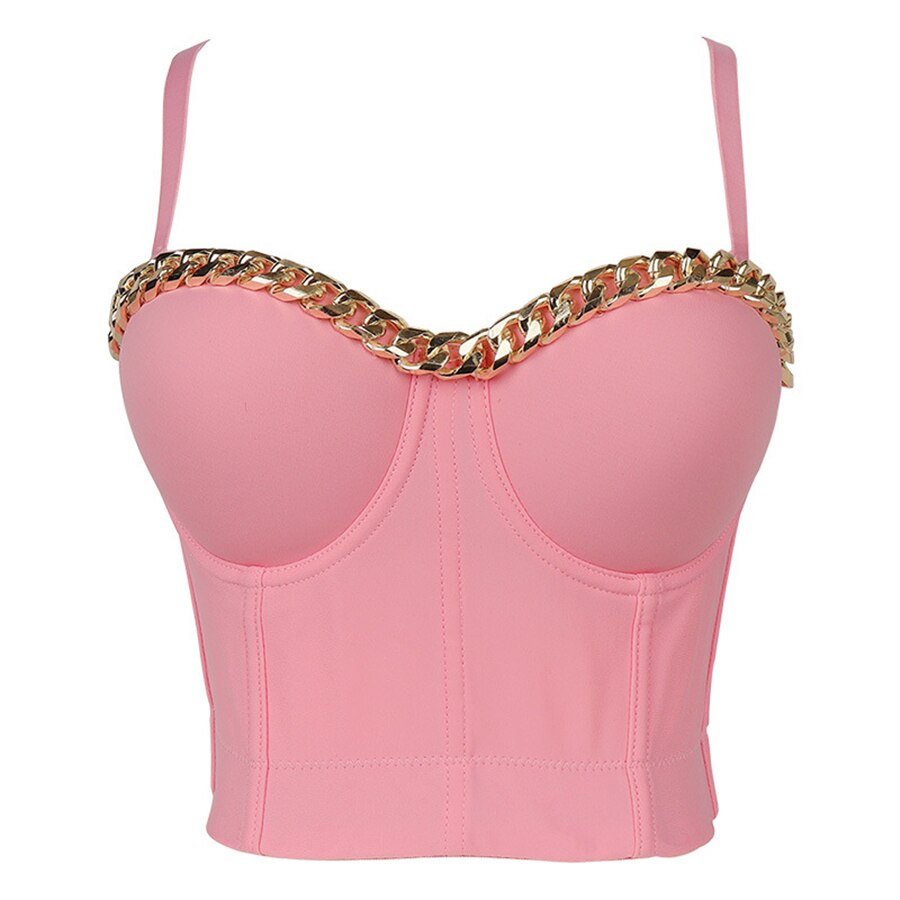 Fashion Gold-Plated Chain Corset Top Nightclub Sexy Tops Women Crop Top To Wear Out Bra Push Up Bustier Female Clothing DB1052
