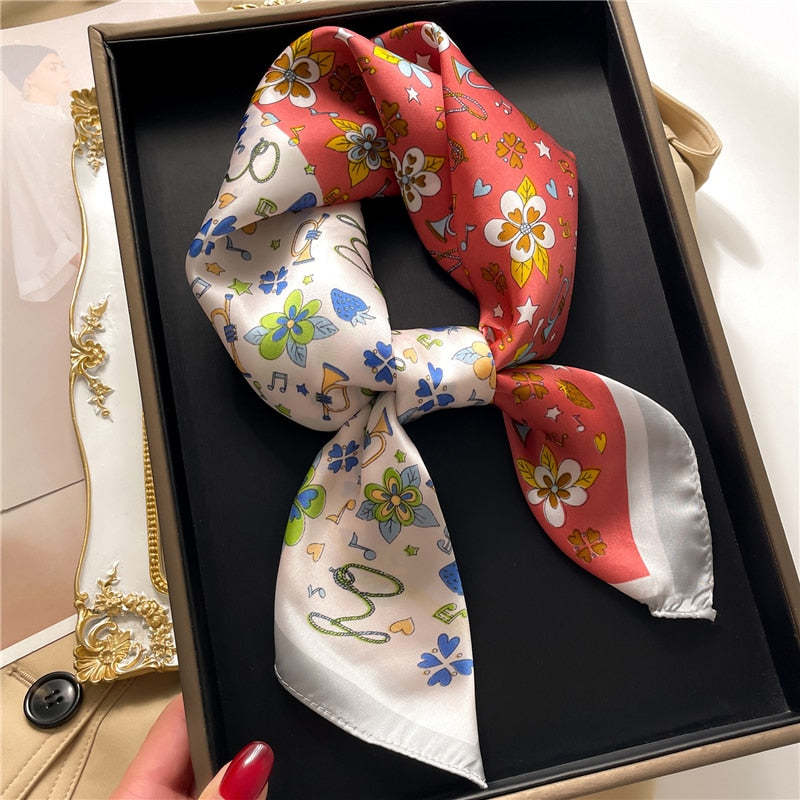 Fashion Hair Scarf for Women Decor Headband Ribbon Satin Silk Square Scarves Lady Wrist Wrap Shawls Design Bandana Foulard 2024 FJ713-3