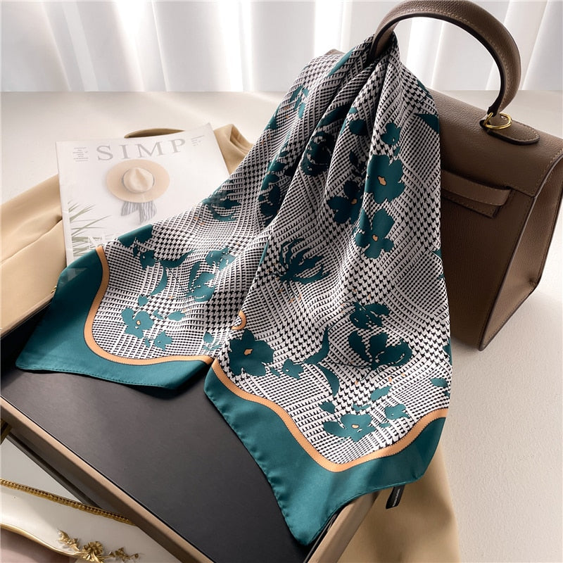 Fashion Hair Scarf for Women Decor Headband Ribbon Satin Silk Square Scarves Lady Wrist Wrap Shawls Design Bandana Foulard 2024 FJ706-1