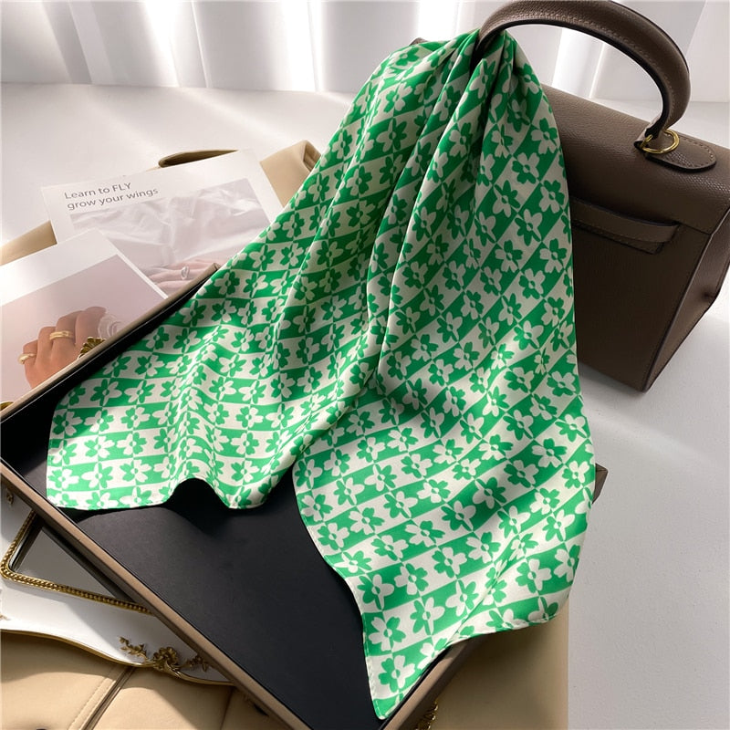 Fashion Hair Scarf for Women Decor Headband Ribbon Satin Silk Square Scarves Lady Wrist Wrap Shawls Design Bandana Foulard 2024 FJ711-1