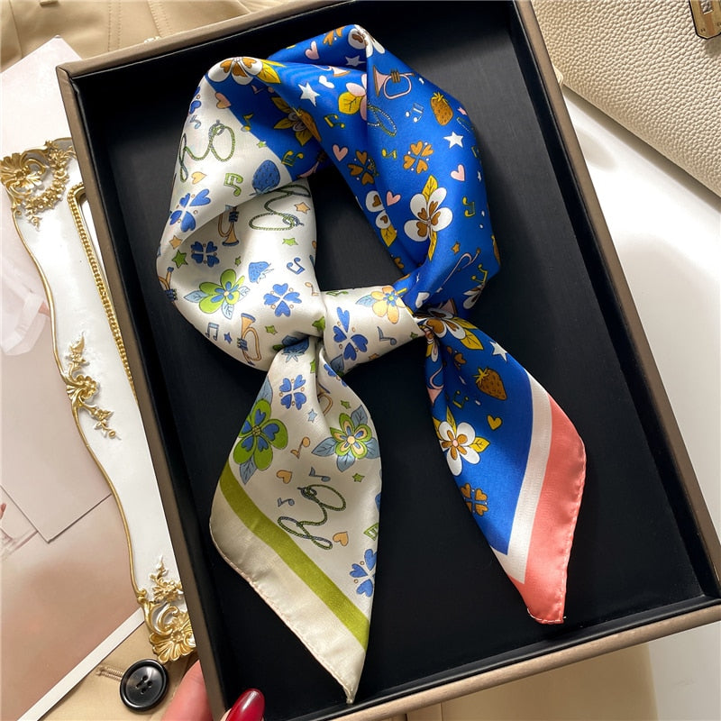 Fashion Hair Scarf for Women Decor Headband Ribbon Satin Silk Square Scarves Lady Wrist Wrap Shawls Design Bandana Foulard 2024 FJ713-2