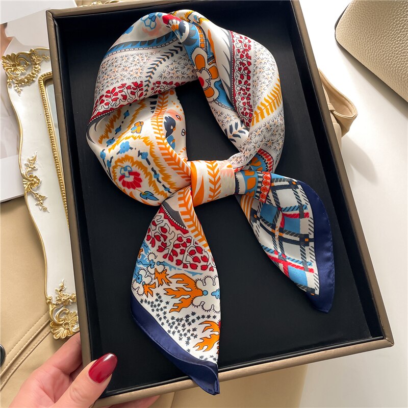 Fashion Hair Scarf for Women Decor Headband Ribbon Satin Silk Square Scarves Lady Wrist Wrap Shawls Design Bandana Foulard 2024 FJ723-1