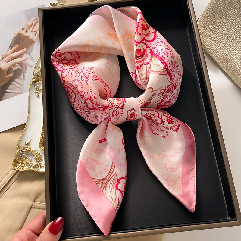 Fashion Hair Scarf for Women Decor Headband Ribbon Satin Silk Square Scarves Lady Wrist Wrap Shawls Design Bandana Foulard 2024 FJ725-4