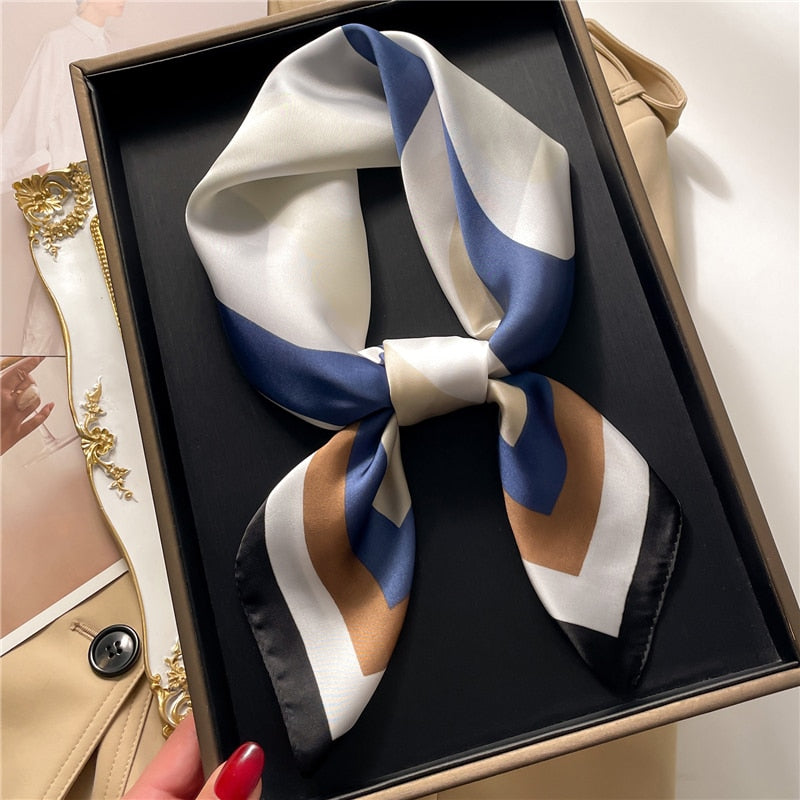 Fashion Hair Scarf for Women Decor Headband Ribbon Satin Silk Square Scarves Lady Wrist Wrap Shawls Design Bandana Foulard 2024 FJ714-3