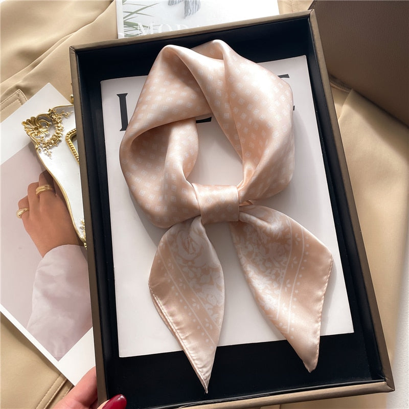 Fashion Hair Scarf for Women Decor Headband Ribbon Satin Silk Square Scarves Lady Wrist Wrap Shawls Design Bandana Foulard 2024 FJ709-3