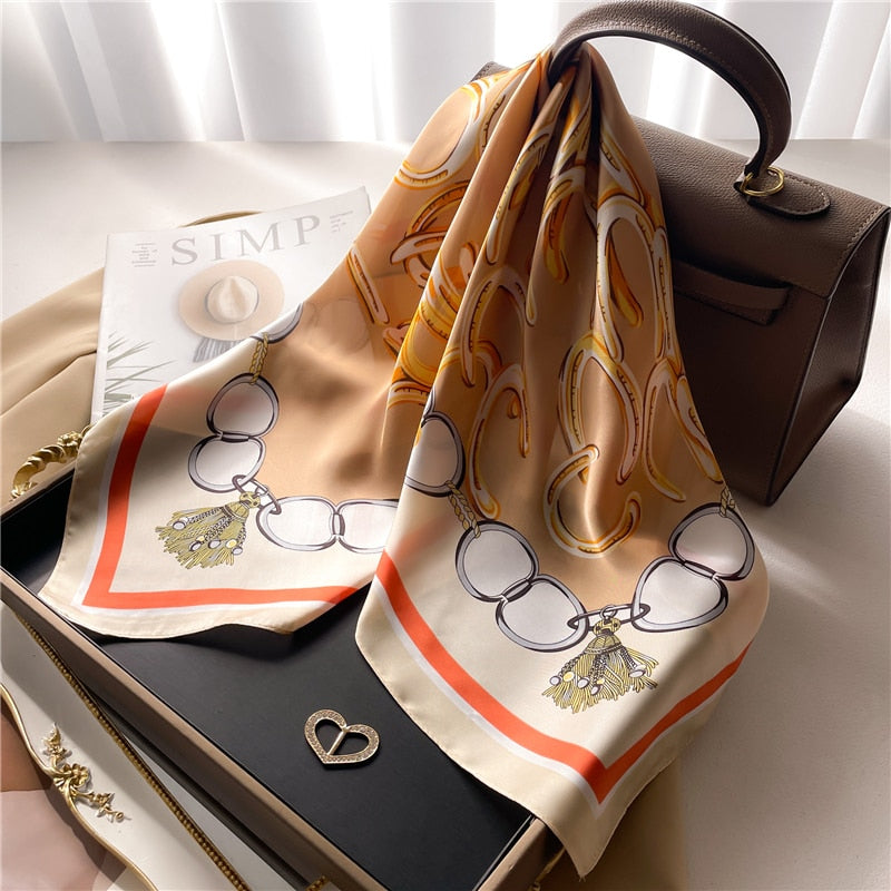 Fashion Hair Scarf for Women Decor Headband Ribbon Satin Silk Square Scarves Lady Wrist Wrap Shawls Design Bandana Foulard 2024 FJ710-3