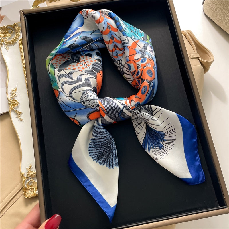 Fashion Hair Scarf for Women Decor Headband Ribbon Satin Silk Square Scarves Lady Wrist Wrap Shawls Design Bandana Foulard 2024 FJ722-1