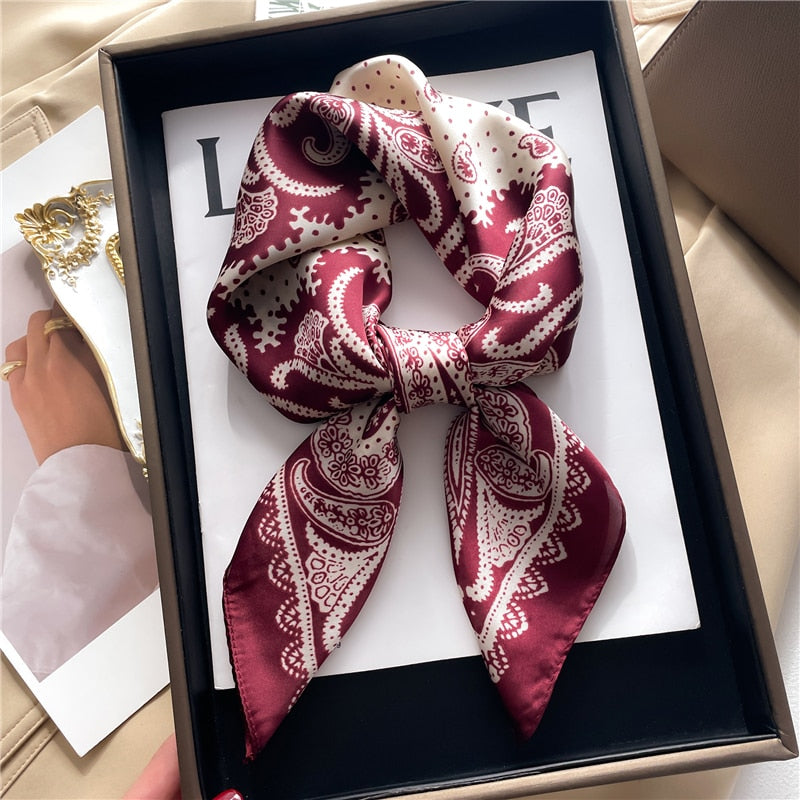 Fashion Hair Scarf for Women Decor Headband Ribbon Satin Silk Square Scarves Lady Wrist Wrap Shawls Design Bandana Foulard 2024