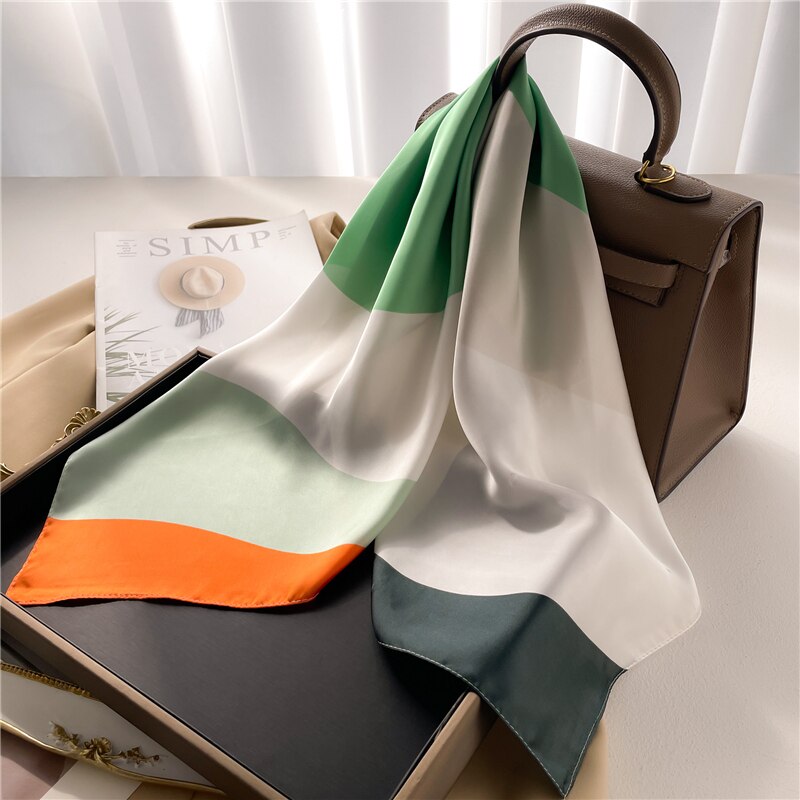 Fashion Hair Scarf for Women Decor Headband Ribbon Satin Silk Square Scarves Lady Wrist Wrap Shawls Design Bandana Foulard 2024 FJ705-3