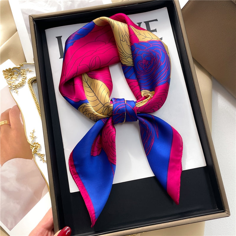 Fashion Hair Scarf for Women Decor Headband Ribbon Satin Silk Square Scarves Lady Wrist Wrap Shawls Design Bandana Foulard 2024