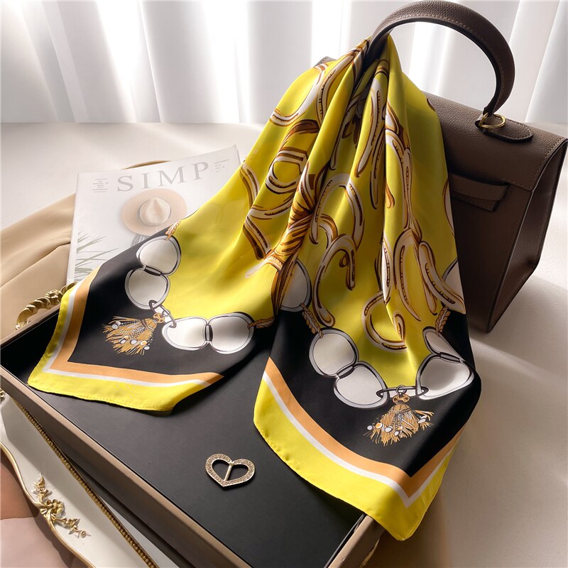 Fashion Hair Scarf for Women Decor Headband Ribbon Satin Silk Square Scarves Lady Wrist Wrap Shawls Design Bandana Foulard 2024 FJ710-4