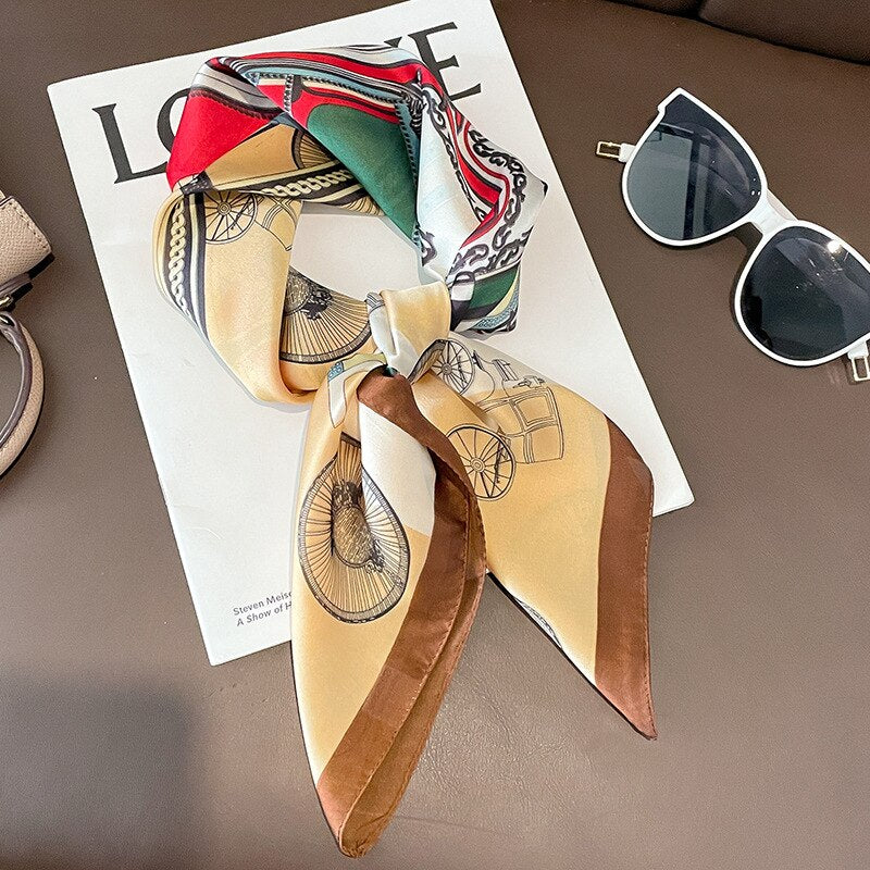 Fashion Hair Scarf for Women Headband Ribbon Satin Silk Square Scarves Lady Wrist Wrap Shawls Design Bandana Foulard 2024 W-177-3 70x70