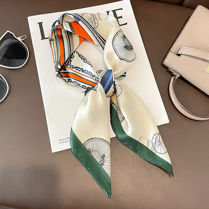 Fashion Hair Scarf for Women Headband Ribbon Satin Silk Square Scarves Lady Wrist Wrap Shawls Design Bandana Foulard 2024 W-177-2 70x70