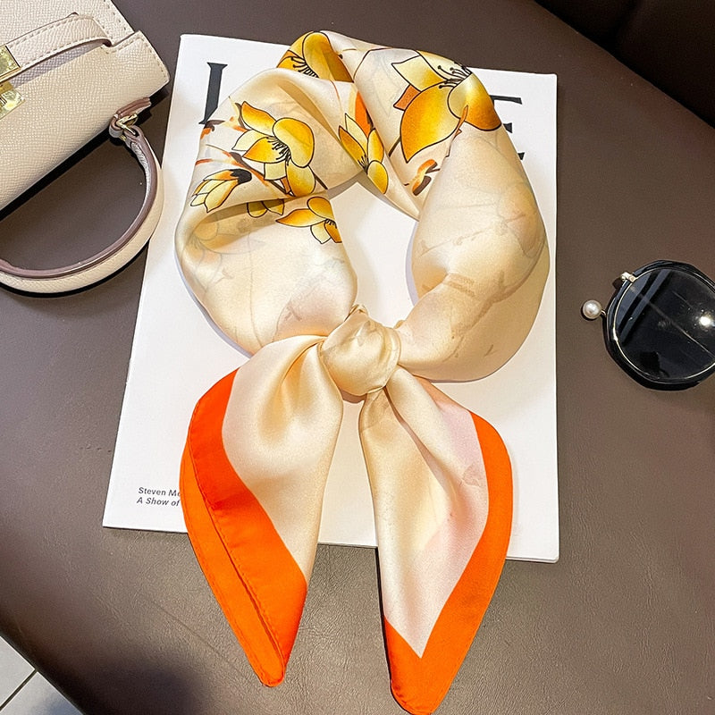 Fashion Hair Scarf for Women Headband Ribbon Satin Silk Square Scarves Lady Wrist Wrap Shawls Design Bandana Foulard 2024 W44-3 70x70