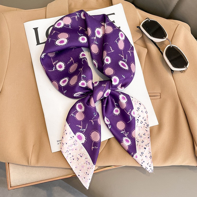 Fashion Hair Scarf for Women Headband Ribbon Satin Silk Square Scarves Lady Wrist Wrap Shawls Design Bandana Foulard 2024 W-157-3 70x70