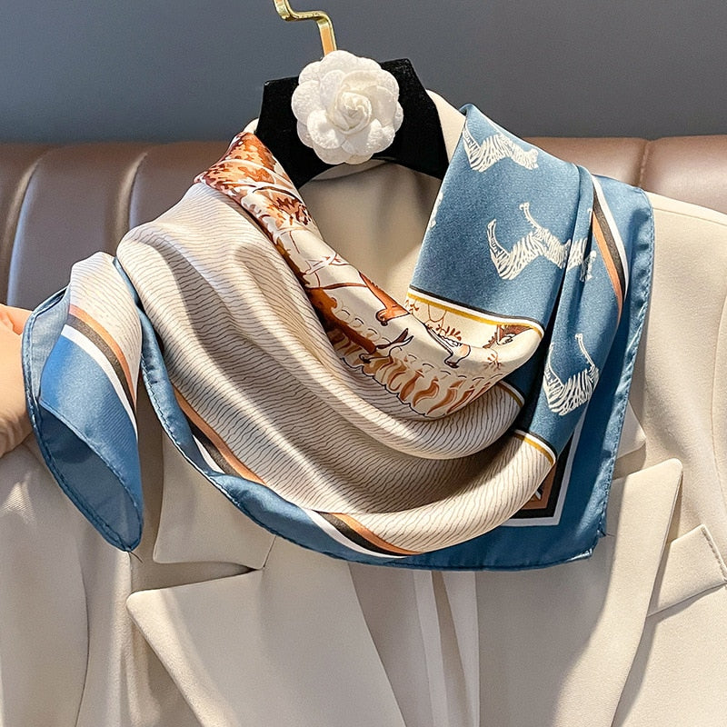 Fashion Hair Scarf for Women Headband Ribbon Satin Silk Square Scarves Lady Wrist Wrap Shawls Design Bandana Foulard 2024 W-76-1 70x70