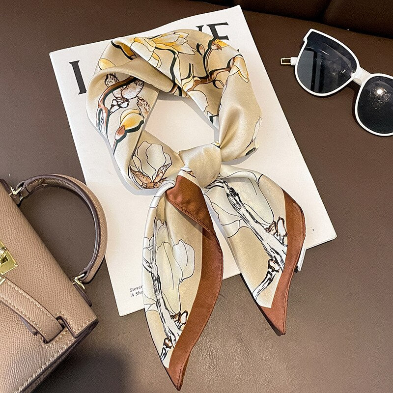 Fashion Hair Scarf for Women Headband Ribbon Satin Silk Square Scarves Lady Wrist Wrap Shawls Design Bandana Foulard 2024 W-195-1 70x70