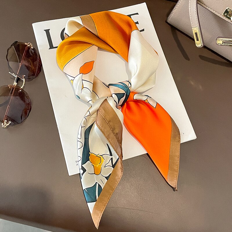 Fashion Hair Scarf for Women Headband Ribbon Satin Silk Square Scarves Lady Wrist Wrap Shawls Design Bandana Foulard 2024 W-177-7 70x70