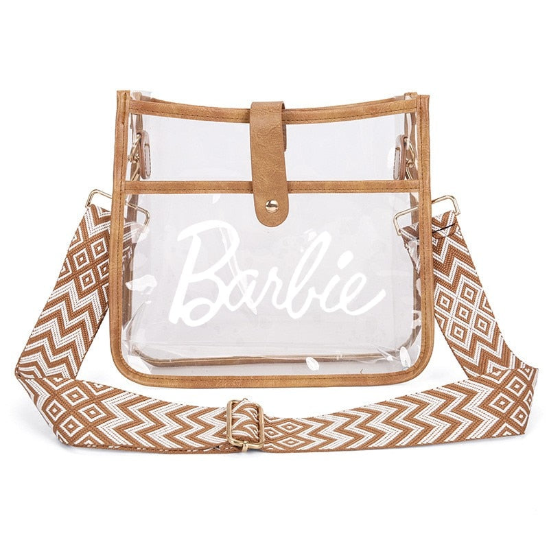 Fashion Ladies Barbie Letter Shoulder Bag Anime Kawaii Princess Female Candy Color Transparent Pvc Square Bag Women Handbag bag 24