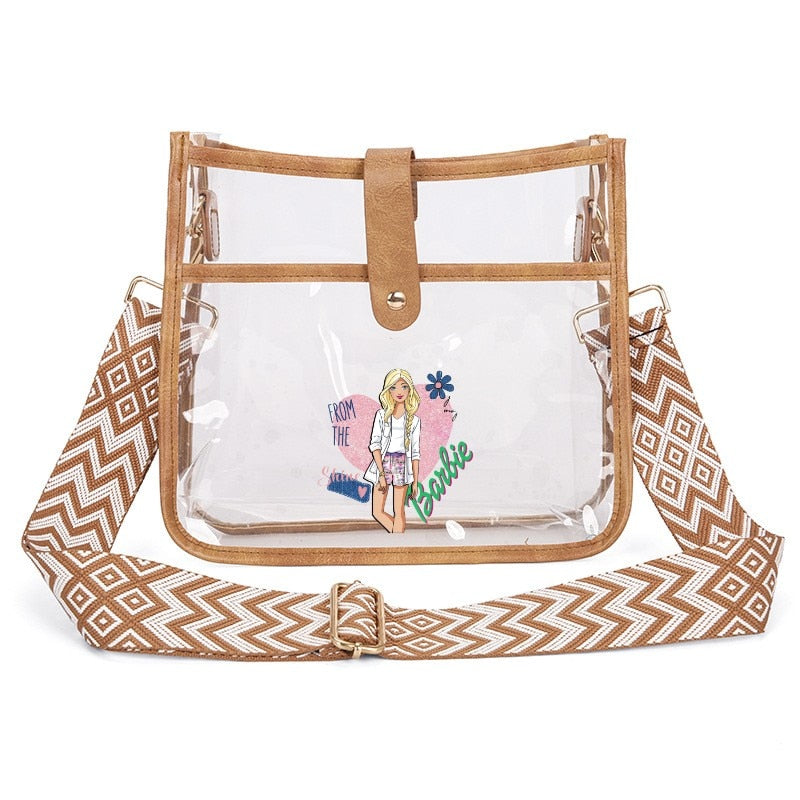 Fashion Ladies Barbie Letter Shoulder Bag Anime Kawaii Princess Female Candy Color Transparent Pvc Square Bag Women Handbag bag 25