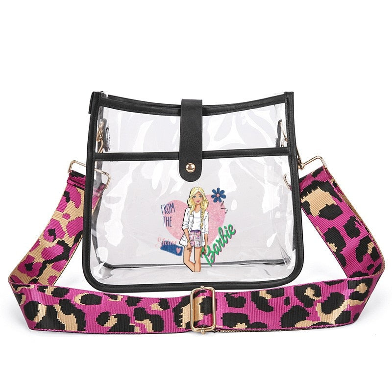 Fashion Ladies Barbie Letter Shoulder Bag Anime Kawaii Princess Female Candy Color Transparent Pvc Square Bag Women Handbag bag 5