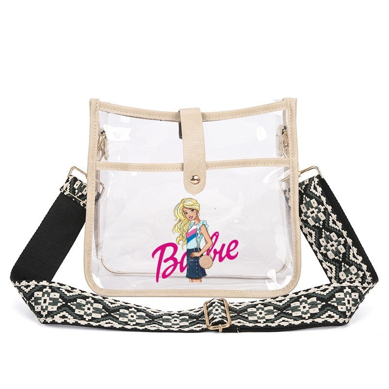 Fashion Ladies Barbie Letter Shoulder Bag Anime Kawaii Princess Female Candy Color Transparent Pvc Square Bag Women Handbag bag 23