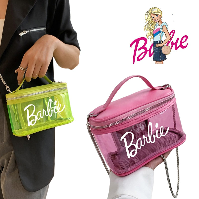 Fashion Ladies Barbie Letter Transparent Jelly Bag Anime Princess Girls Summer Niche Suitcase Shoulder Messenger Cosmetic Bags