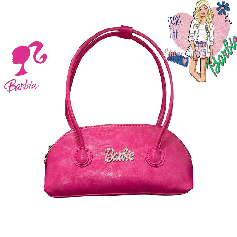 Fashion Ladies Barbie Rose Pink Handbag Y2K Girls Harajuku Ins Diamond Letters Messenger Tote Bag Female Shopping Pouch Gifts