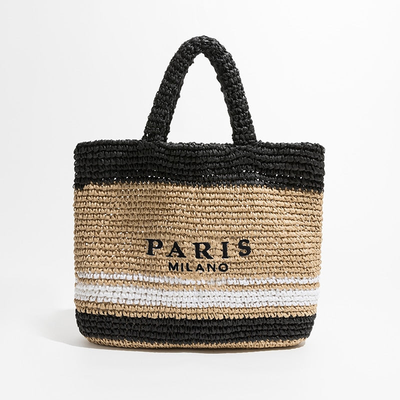 Fashion Large Capacity Straw Tote Bag Designer Letters Women Handbags Handamde Woven Summer Beach Bag Casual Bali Big Purse 2024 Black